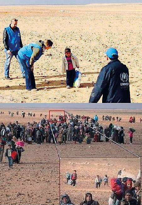 ¿IBA SOLO? La foto de un niño sirio de cuatro años en el desierto huyendo del conflicto se hizo viral. En las redes se afirmaba que viajaba solo. No era cierto.