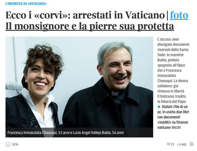 Francesca Immacolata Chaouqui y Lucio Ángel Vallejo Balda. Foto: 'Corriere della Sera'