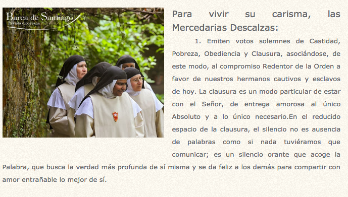 Imagen de la congregación compostelana de las Mercedarias publicada en mayo del 2015 en Barca de Santiago, la revista del arzobispado gallego (Revista Archidiocesis de Santiago).