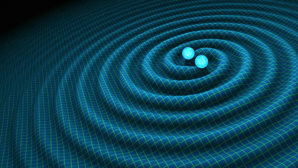 Recreación artística de ondas gravitacionales generadas por estrellas binarias de neutrones. NASA 