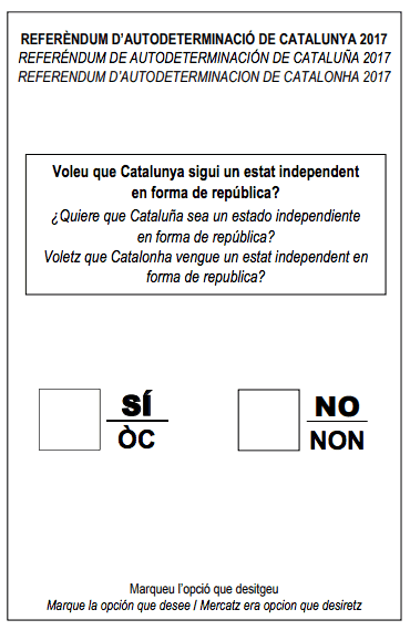 Papeleta del referéndum catalán.