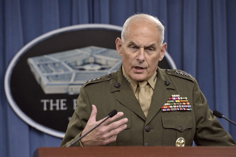 U.S. Southern Command Commander Marine Corps Gen. John F. Kelly briefs the media on the latest developments in his command's efforts to stem the flow of drugs from South and Central America in the Pentagon Press Briefing Room, March 13, 2014.  DoD Photo by Glenn Fawcett (Released)