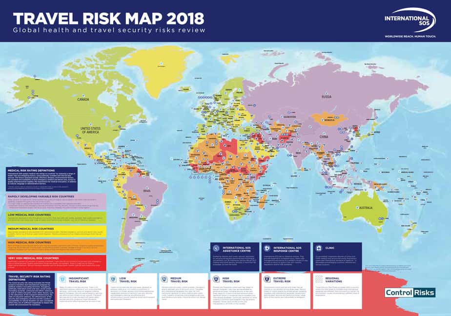El 'Travel Risk Map 2018' (Mapa de Riesgo de Viajes 2018) señala los países más peligrosos para viajar como turista en el próximo año