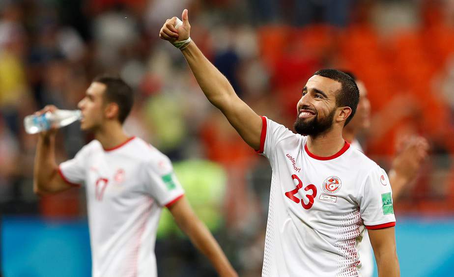 Soccer Football - World Cup - Group G - Panama vs Tunisia - Mordovia Arena, Saransk, Russia - June 28, 2018   Tunisia's Naim Sliti celebrates after the match   REUTERS/Murad Sezer