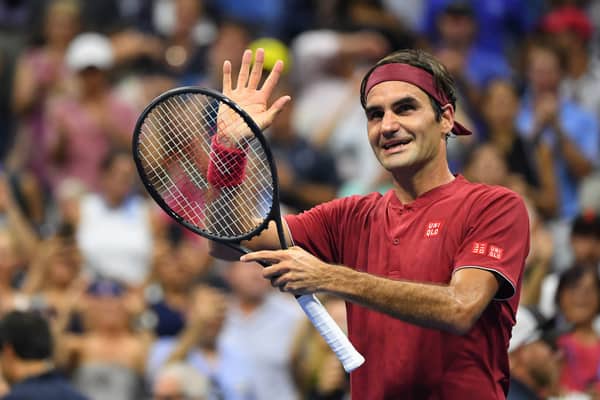 Federer celebra su victoria ante Nishioka en la primera ronda del US Open REUTERS