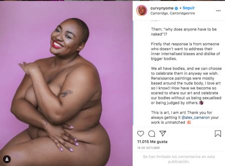 Nyome expresó en una de sus publicaciones de Instagram lo importante de celebrar su propio cuerpo, tal y como es / Instagram de Nyome @curvynyome